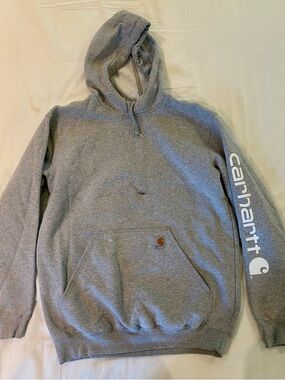 Carhartt Gray Hooded Sweatshirt with White Sleeve Logo